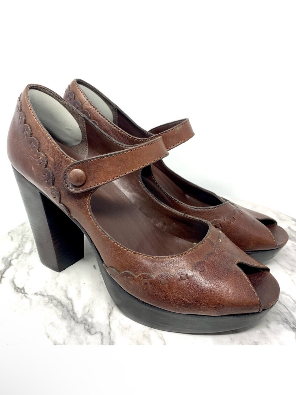Y2K MIA Salome Brown Leather Oxford Mary Jane Pumps 10 Cottagecore Coquette Boho